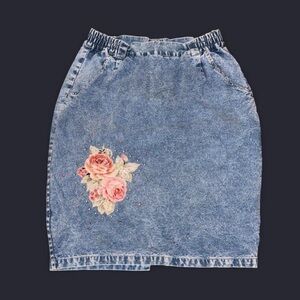 Denim Skirt With Floral Design